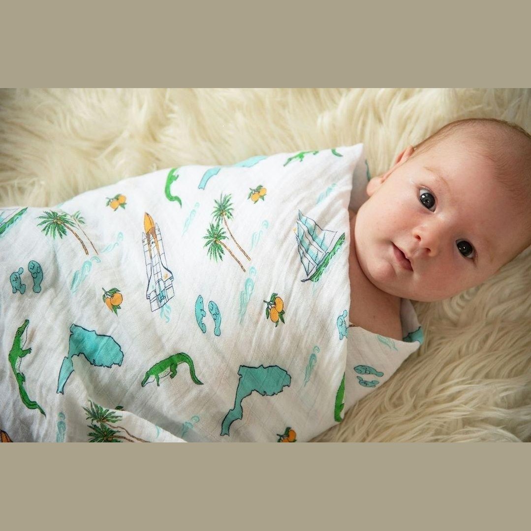 Florida Newborn Gift Set: Muslin Swaddle & Bib | Organic Cotton