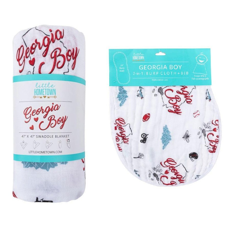 Georgia Boy Newborn Gift Set: Muslin Swaddle & Bib | Organic Cotton