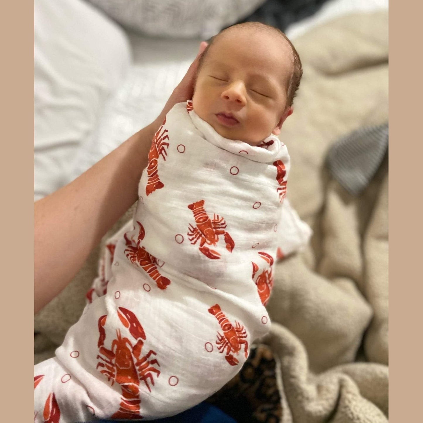 Heads Tails Crawfish Lobster Newborn Gift Set: Muslin Swaddle & Bib
