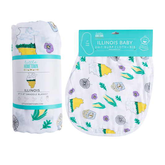 illinois Newborn Gift Set: Muslin Swaddle & Bib | Organic Cotton
