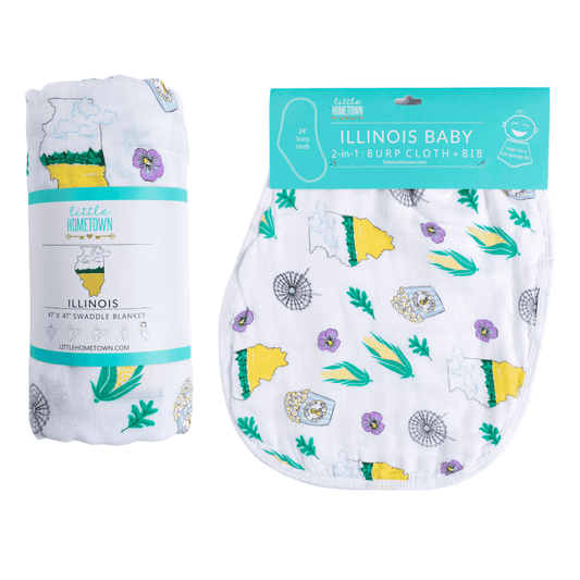 illinois Newborn Gift Set: Muslin Swaddle & Bib | Organic Cotton
