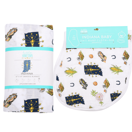 Indiana Newborn Gift Set: Muslin Swaddle & Bib | Organic Cotton