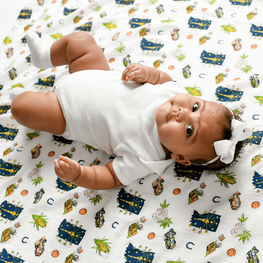 Indiana Newborn Gift Set: Muslin Swaddle & Bib | Organic Cotton