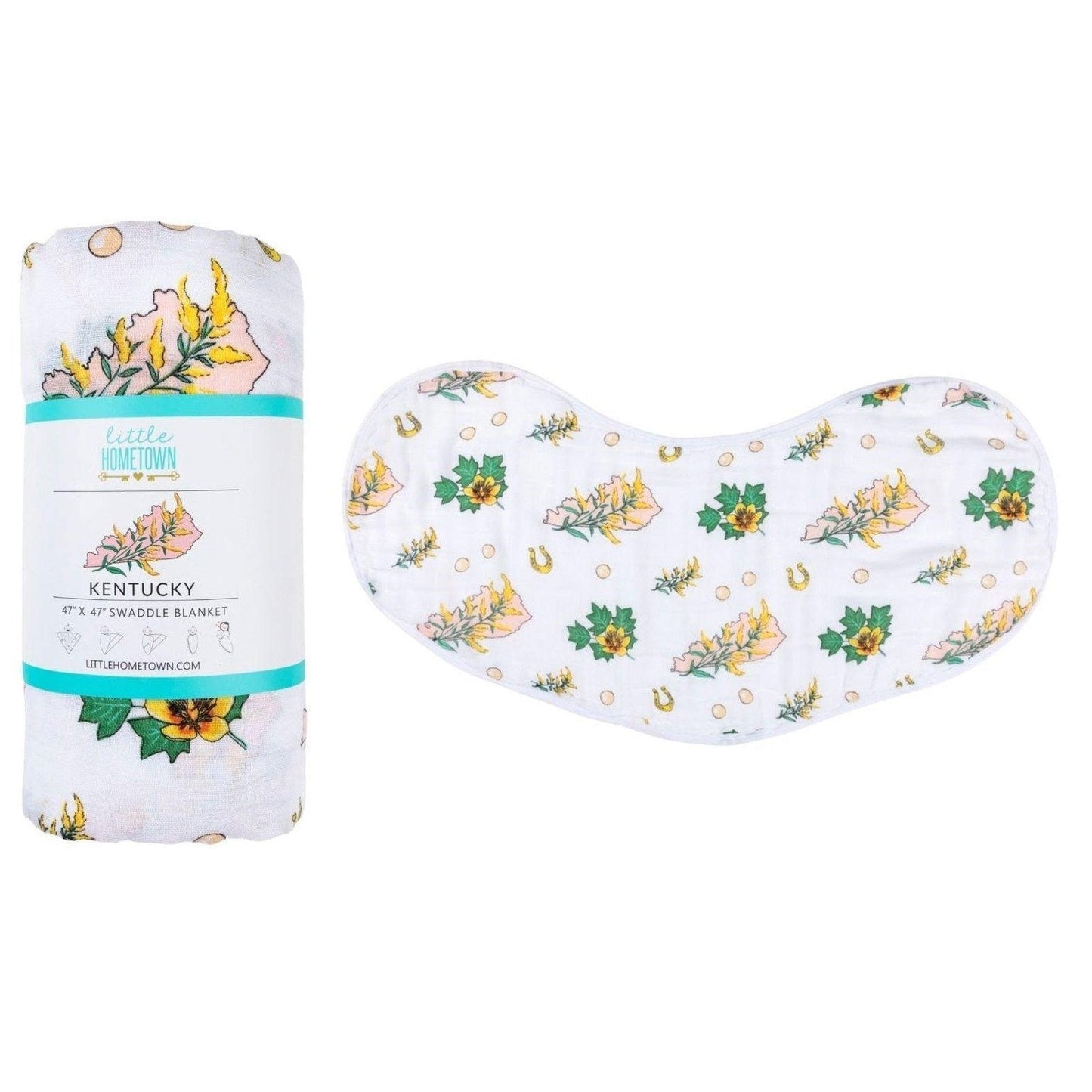 Kentucky Baby Gift Set: Muslin Swaddle & Bib (Floral)