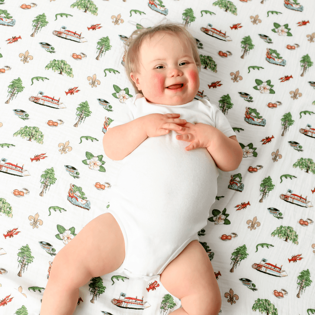 Louisiana Baby Gift Set: Muslin Swaddle & Bib | Organic Cotton