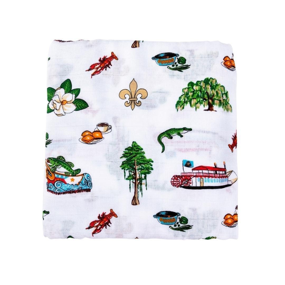 Louisiana Baby Gift Set: Muslin Swaddle & Bib | Organic Cotton