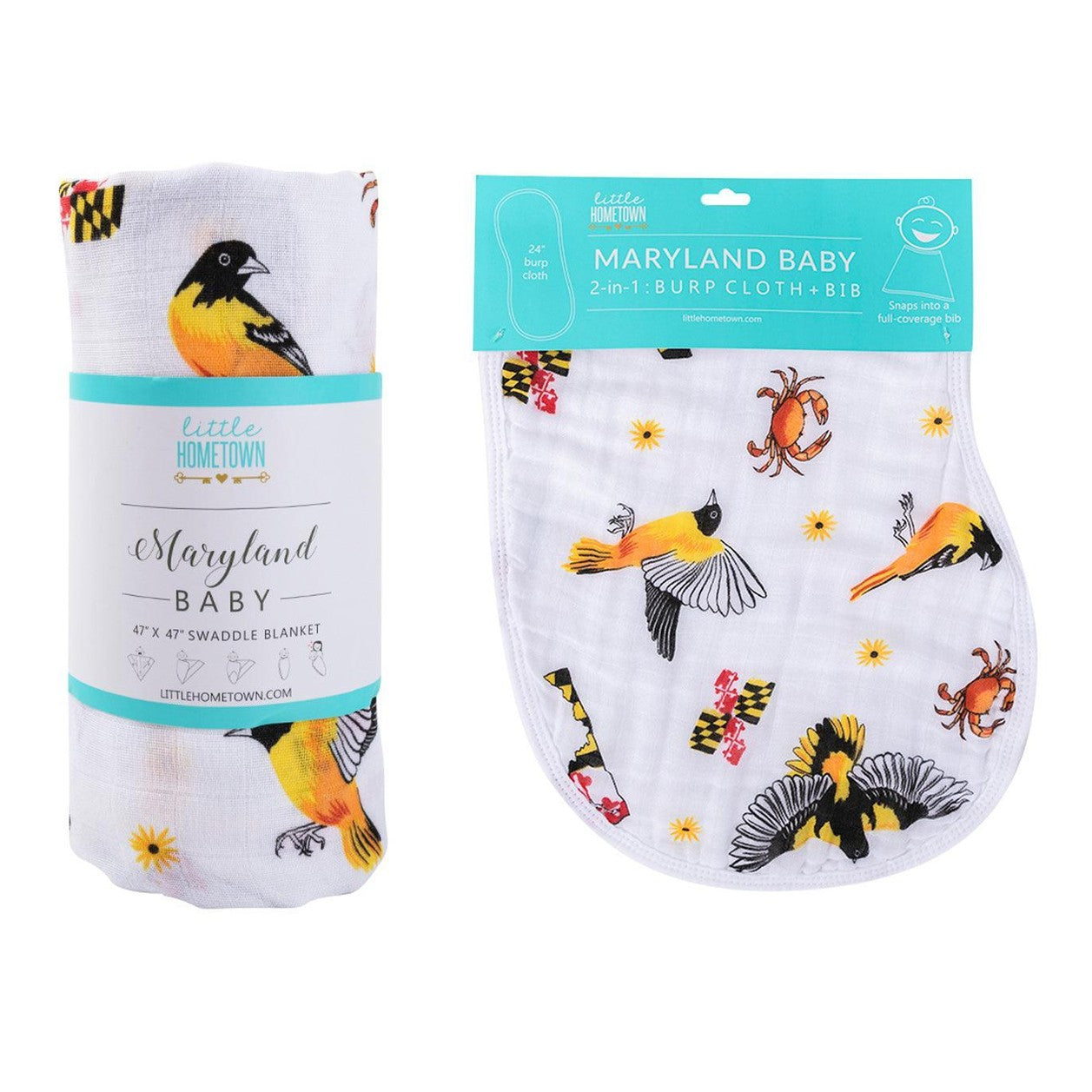 Maryland Newborn Gift Set: Muslin Swaddle & Bib | Organic Cotton