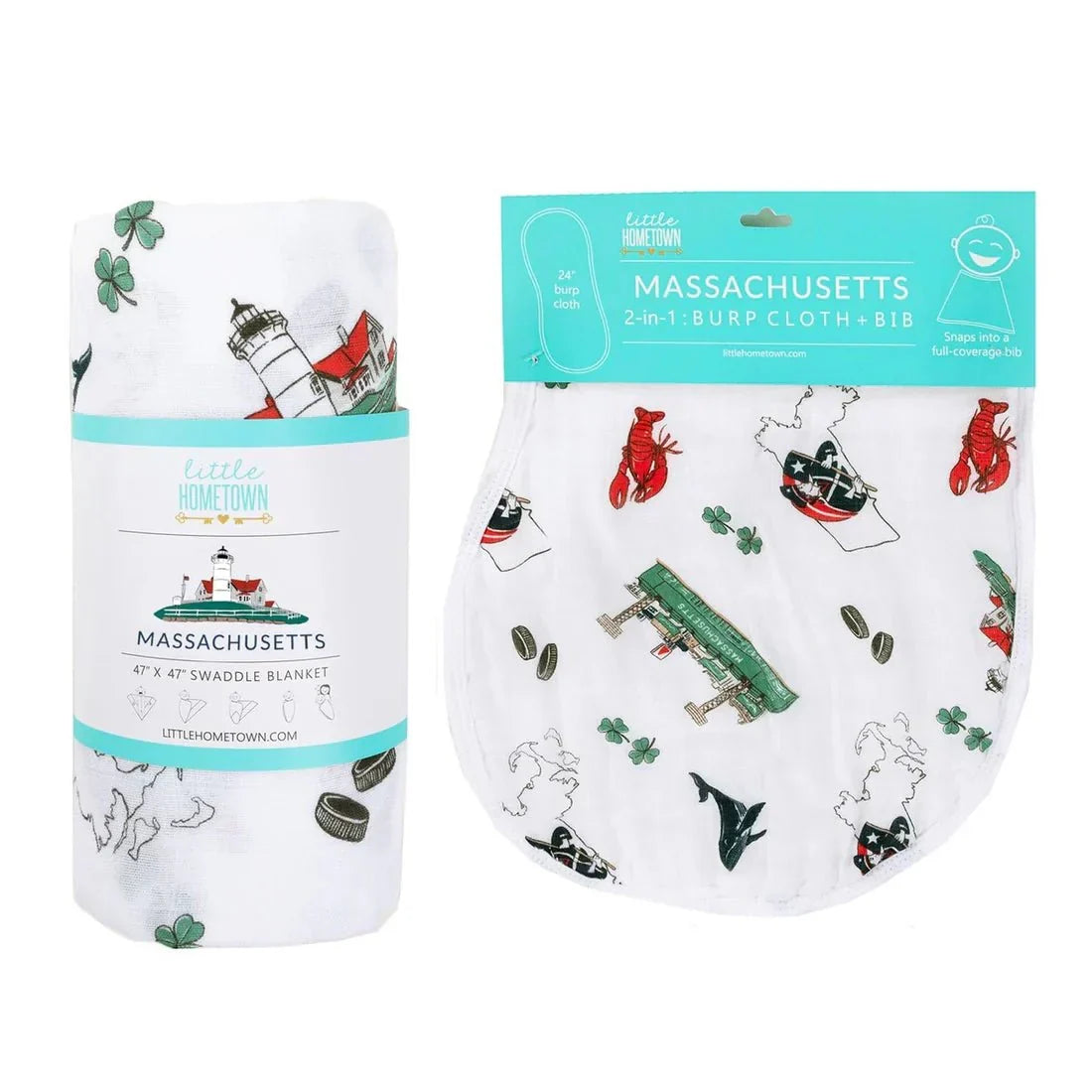 Massachusetts Newborn Gift Set: Muslin Swaddle & Bib