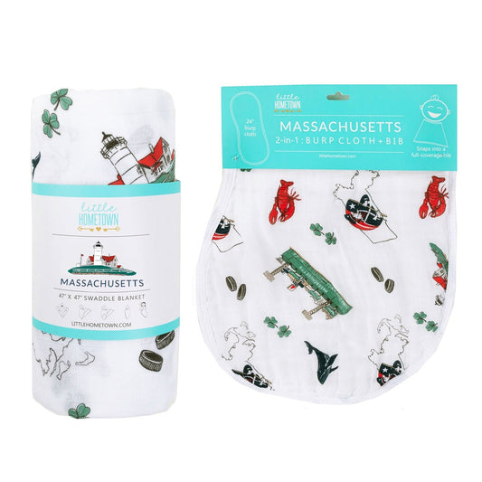 Massachusetts Newborn Gift Set: Muslin Swaddle & Bib