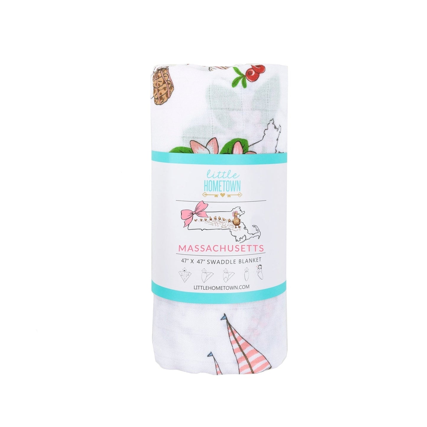 Massachusetts Floral Baby Gift Set: Muslin Swaddle & Bib