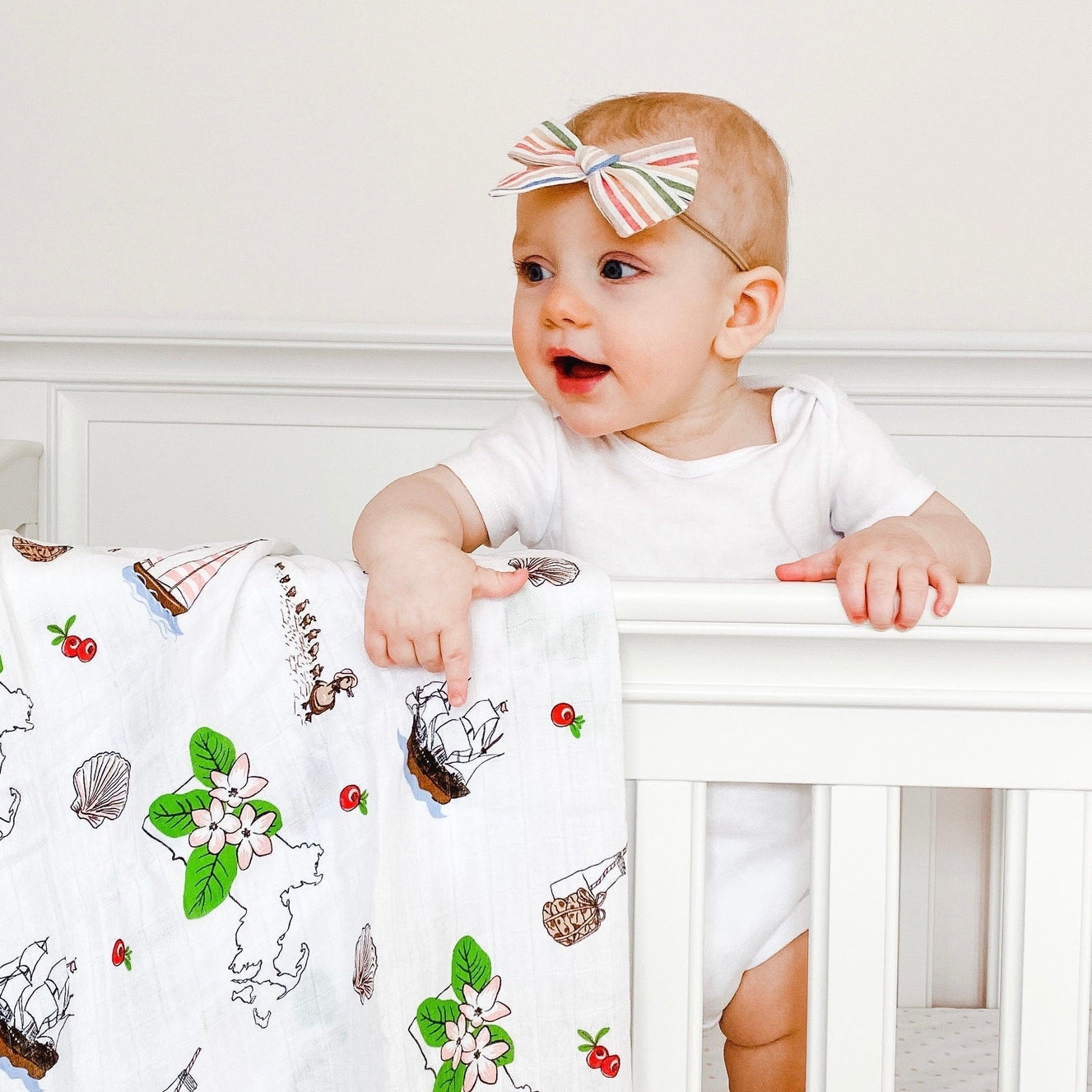 Massachusetts Floral Baby Gift Set: Muslin Swaddle & Bib
