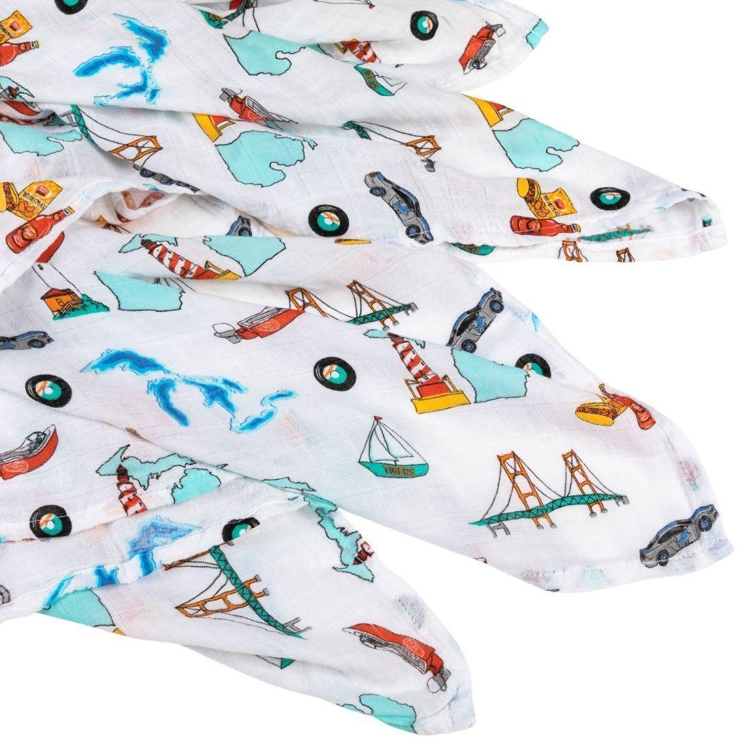 Michigan Newborn Gift Set: Muslin Swaddle & Bib | Organic Cotton