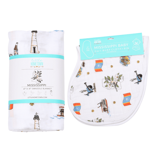 Mississippi Baby Gift Set: Muslin Swaddle & Bib | Organic Cotton