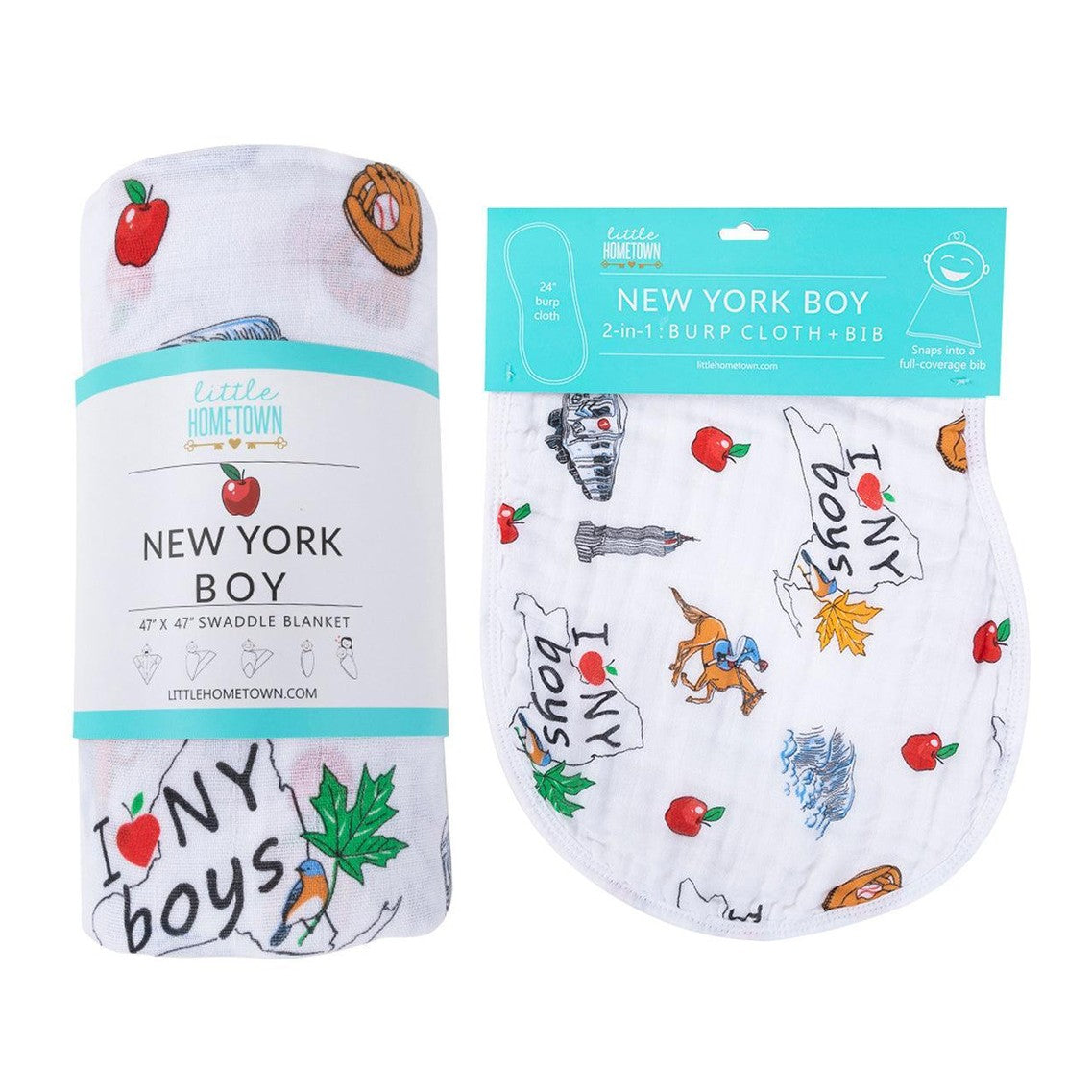 New York Boy Gift Set: Muslin Swaddle & Bib | Organic Cotton