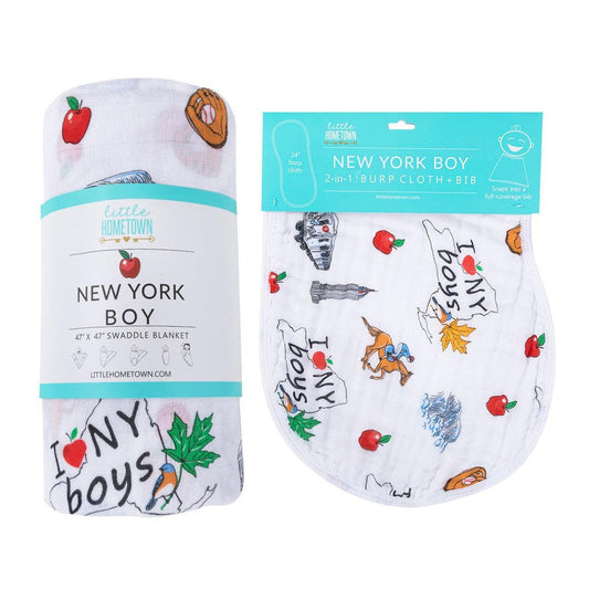 New York Boy Gift Set: Muslin Swaddle & Bib | Organic Cotton