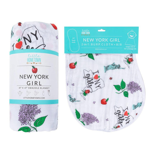 New York Girl Newborn Gift Set: Muslin Swaddle & Bib