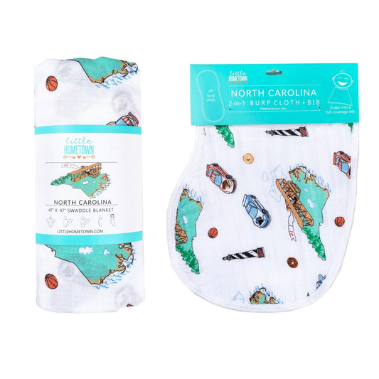 North Carolina Newborn Gift Set: Muslin Swaddle & Bib