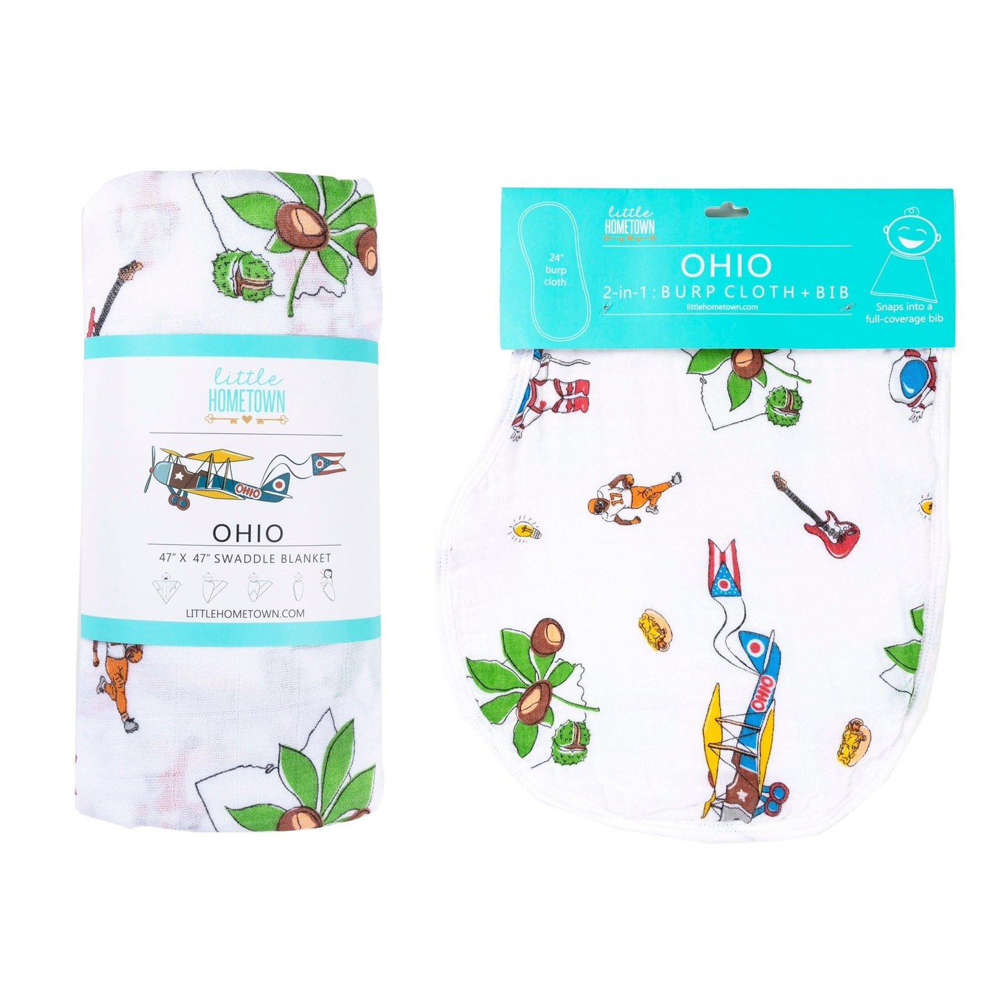 Ohio Baby Gift Set: Muslin Swaddle & Bib | Organic Cotton