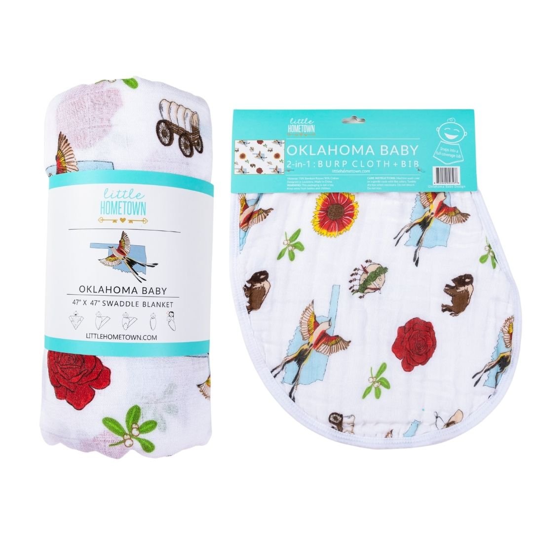 Oklahoma Baby Gift Set: Muslin Swaddle & Bib | Organic Cotton