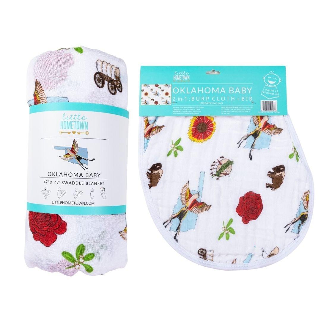 Oklahoma Baby Gift Set: Muslin Swaddle & Bib | Organic Cotton