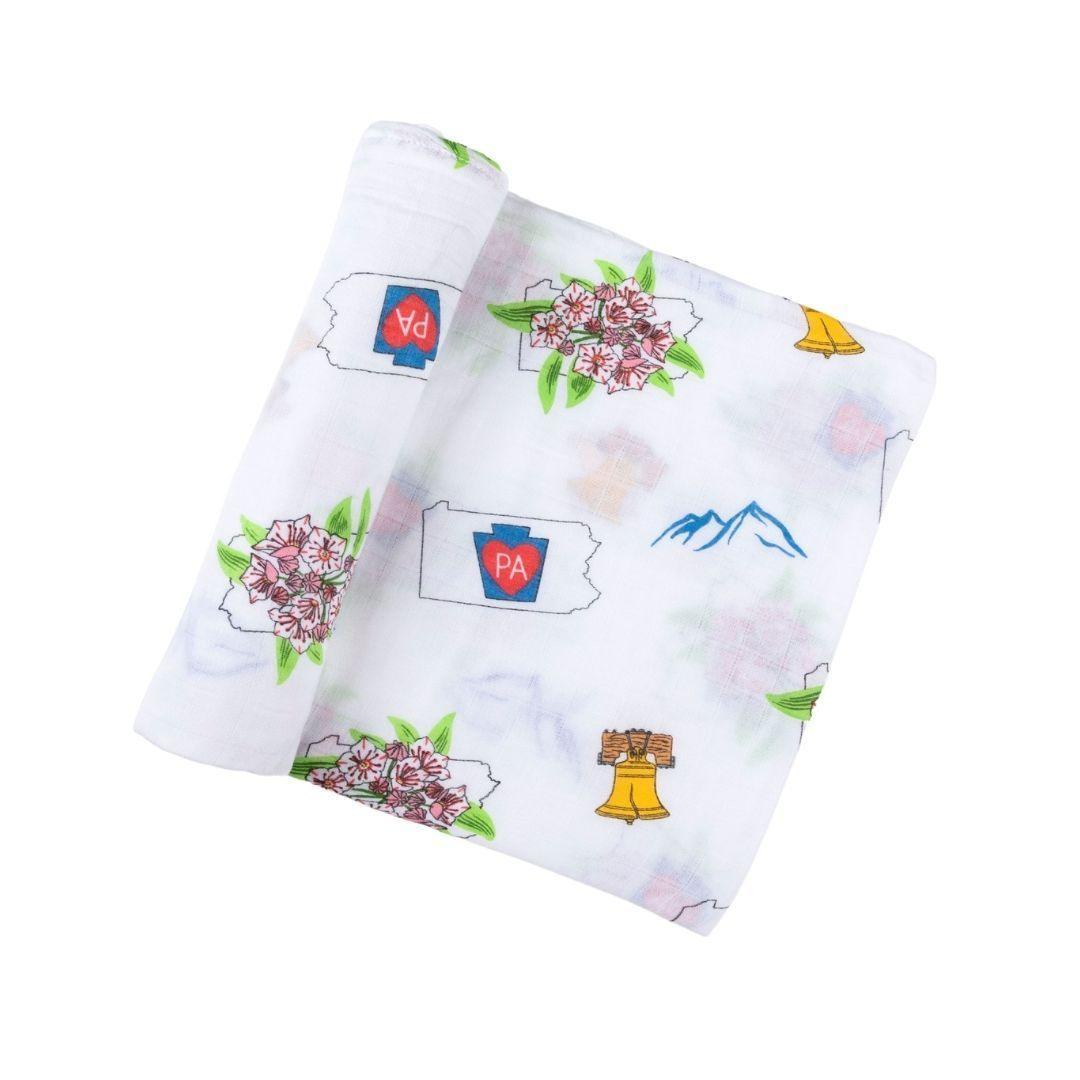 Pennsylvania Newborn Gift Set: Muslin Swaddle & Bib | Organic Cotton