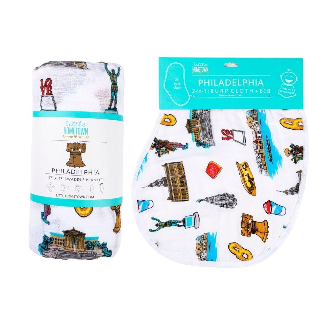 Philadelphia Baby Gift Set: Muslin Swaddle & Bib | Organic Cotton