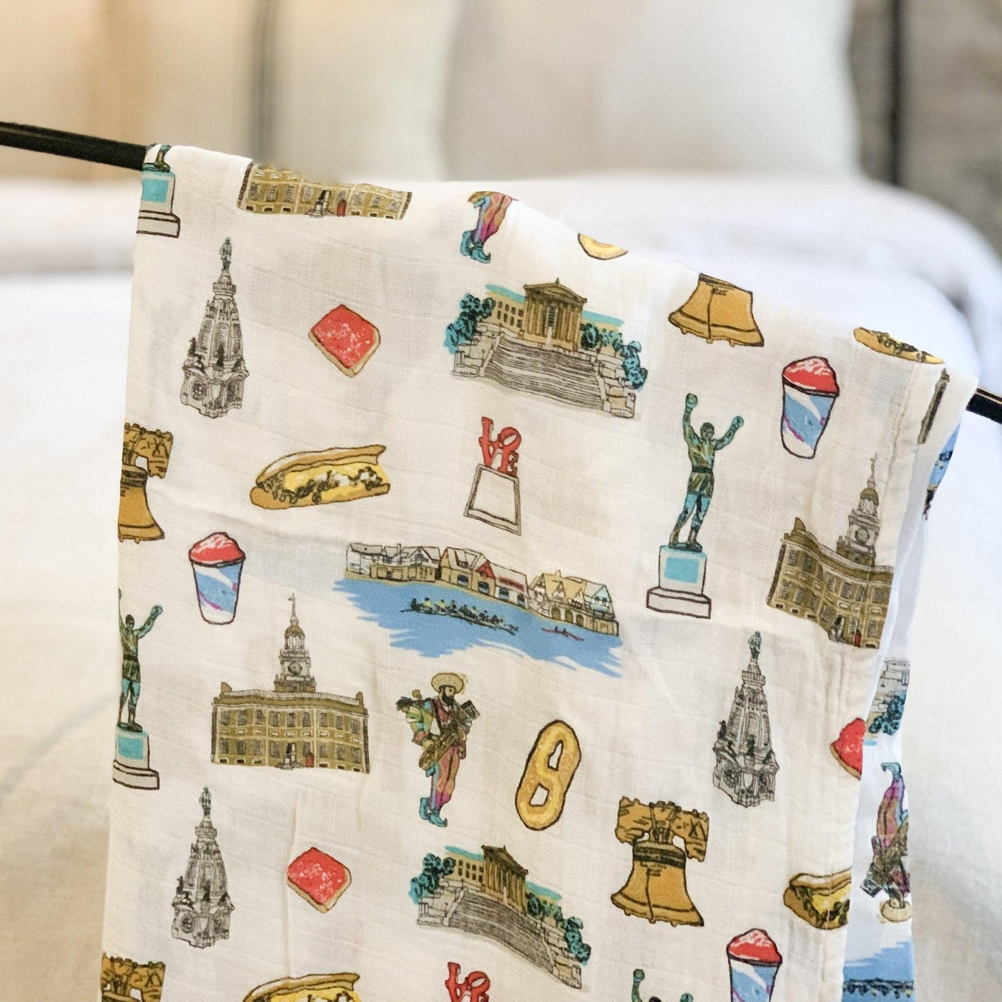 Philadelphia Baby Gift Set: Muslin Swaddle & Bib | Organic Cotton