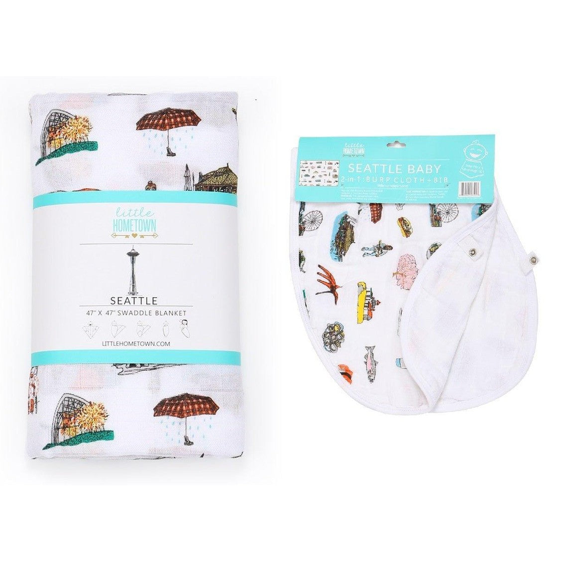 Seattle Baby Gift Set: Muslin Swaddle & Bib | Organic Cotton