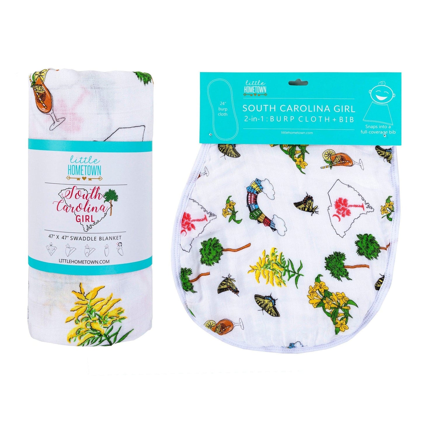 South Carolina Girl Baby Gift Set: Muslin Swaddle & Bib