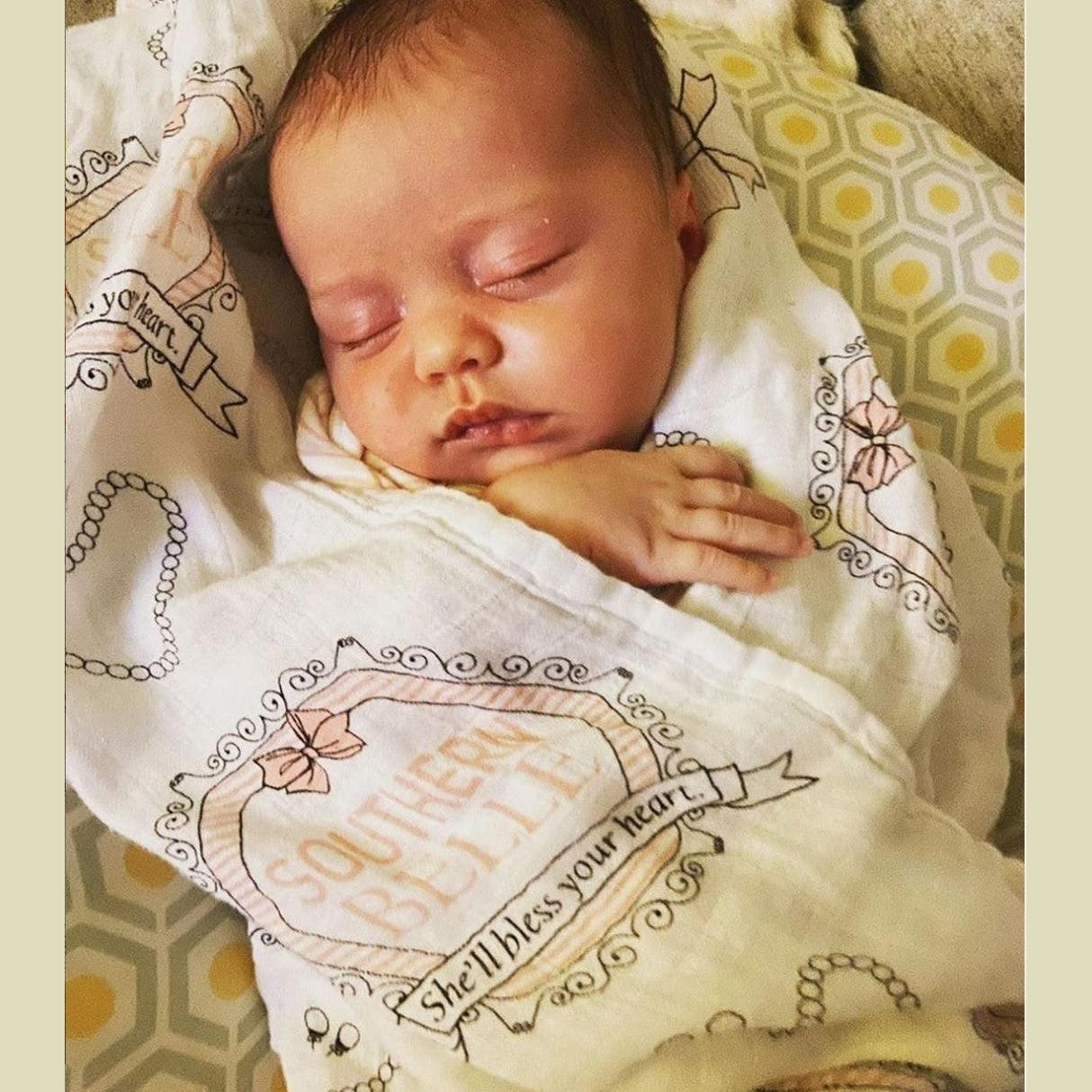 Southern Belle Baby Gift Set: Muslin Swaddle & Bib | Organic Cotton