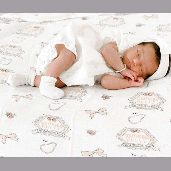 Southern Belle Baby Gift Set: Muslin Swaddle & Bib | Organic Cotton