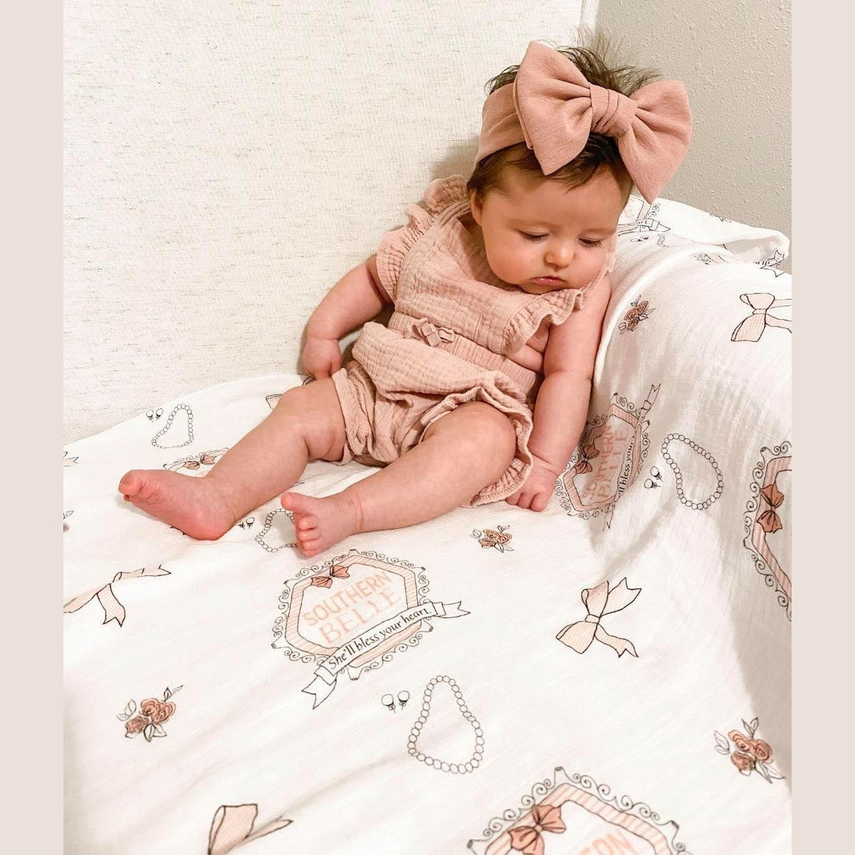 Southern Belle Baby Gift Set: Muslin Swaddle & Bib | Organic Cotton