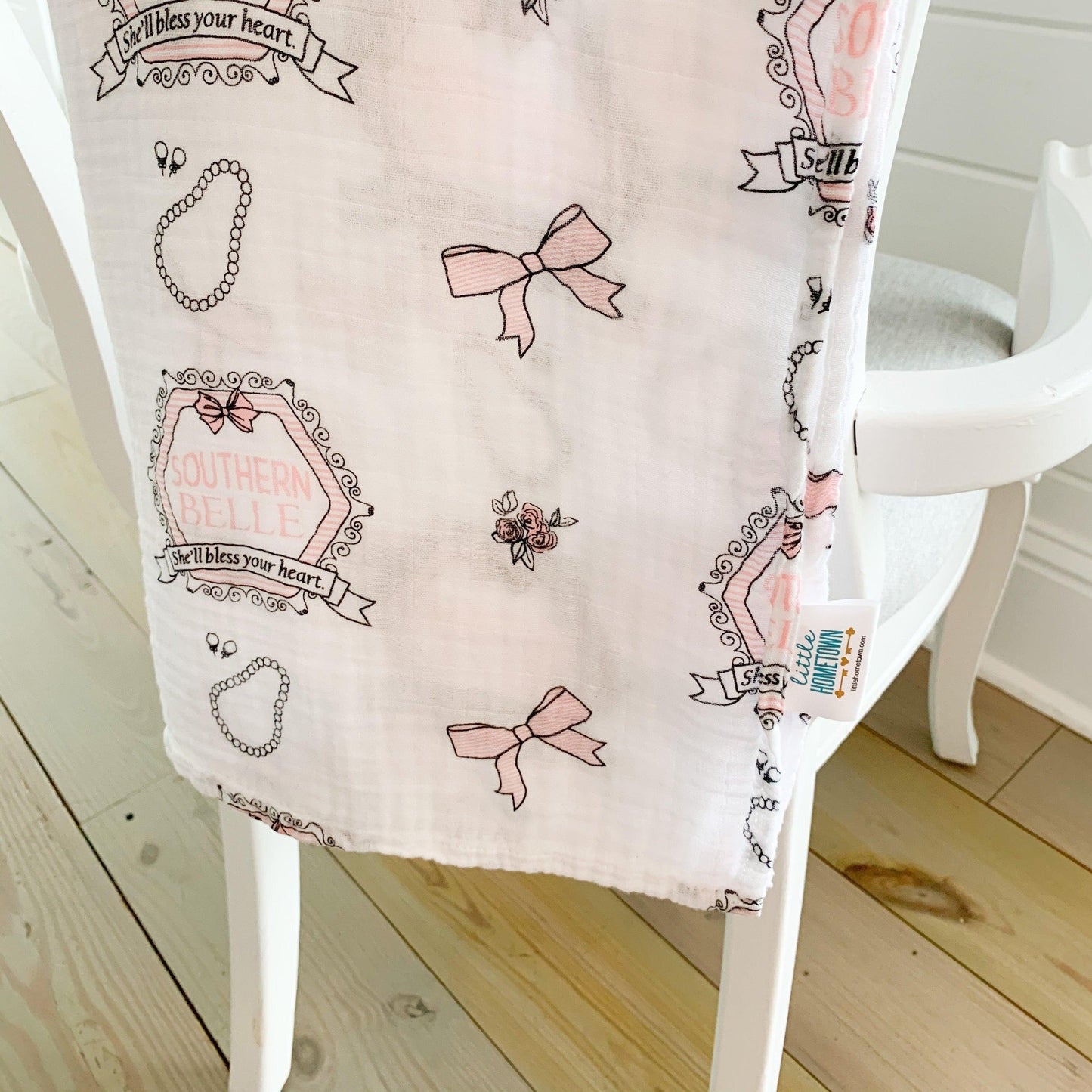 Southern Belle Baby Gift Set: Muslin Swaddle & Bib | Organic Cotton