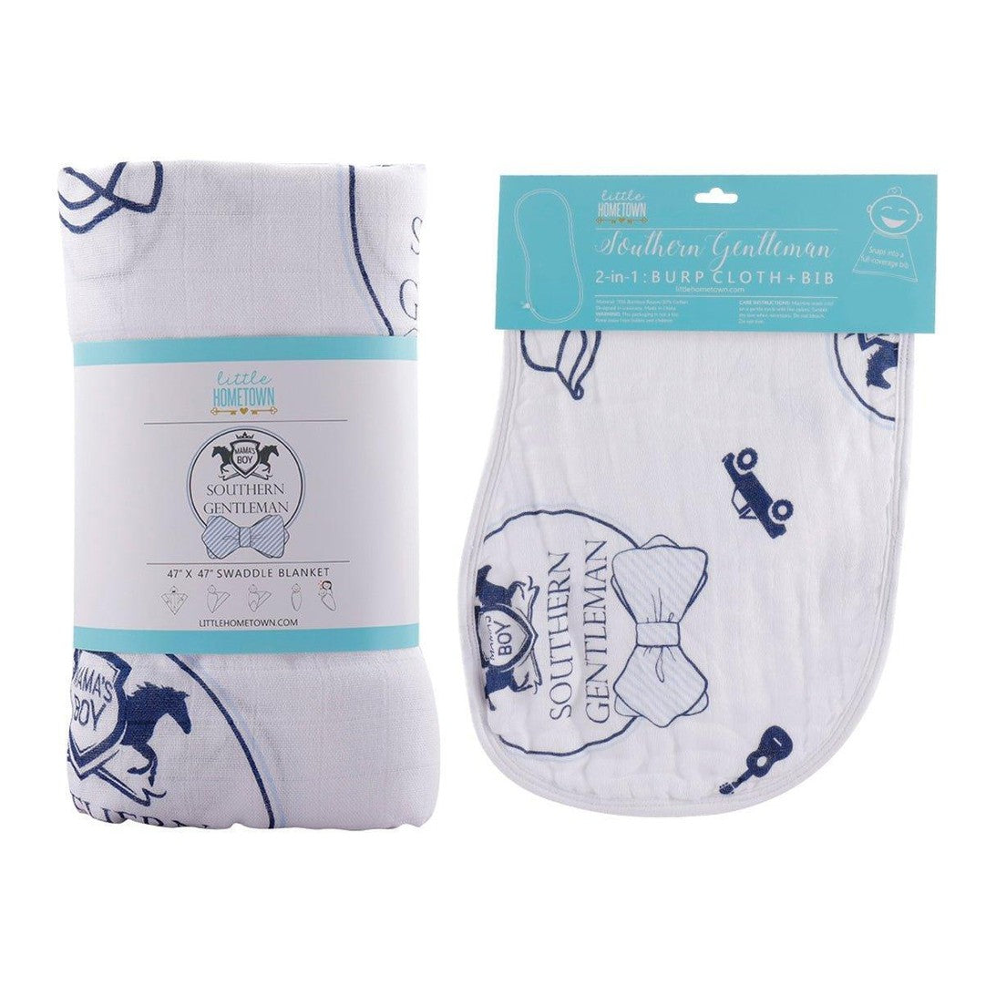 Southern Gentleman Newborn Gift Set: Muslin Swaddle & Bib