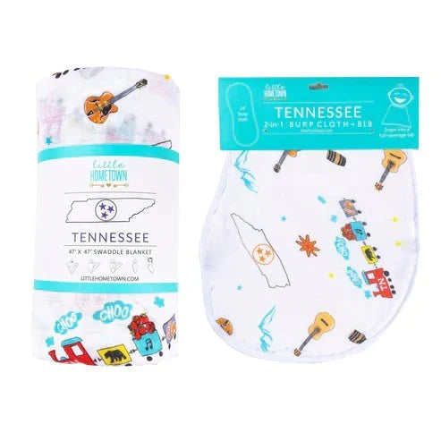 Tennessee Baby Gift Set: Muslin Swaddle & Bib | Organic Cotton