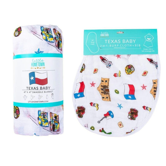 Texas Baby Gift Set: Muslin Swaddle & Bib | Organic Cotton