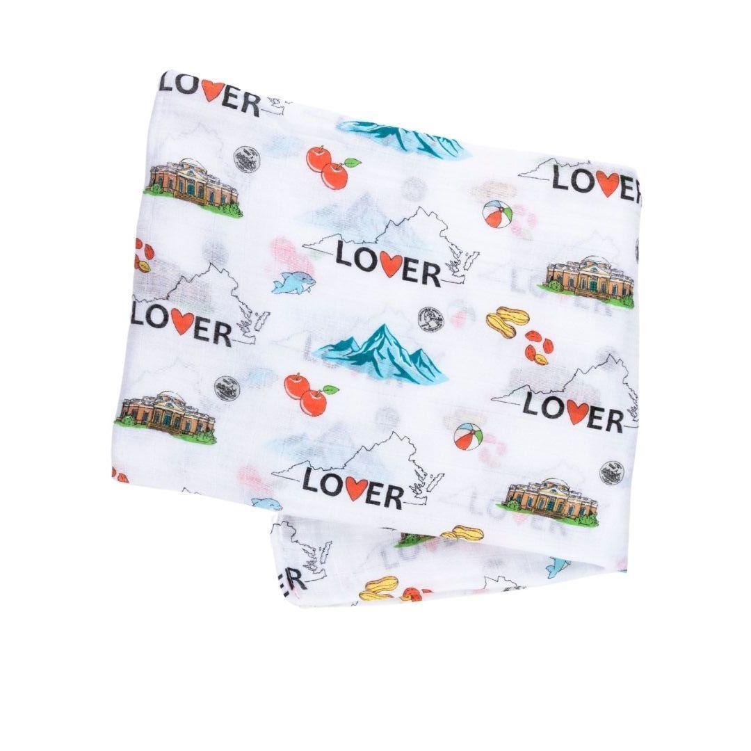 Virginia Baby Gift Set: Muslin Swaddle & Bib | Organic Cotton