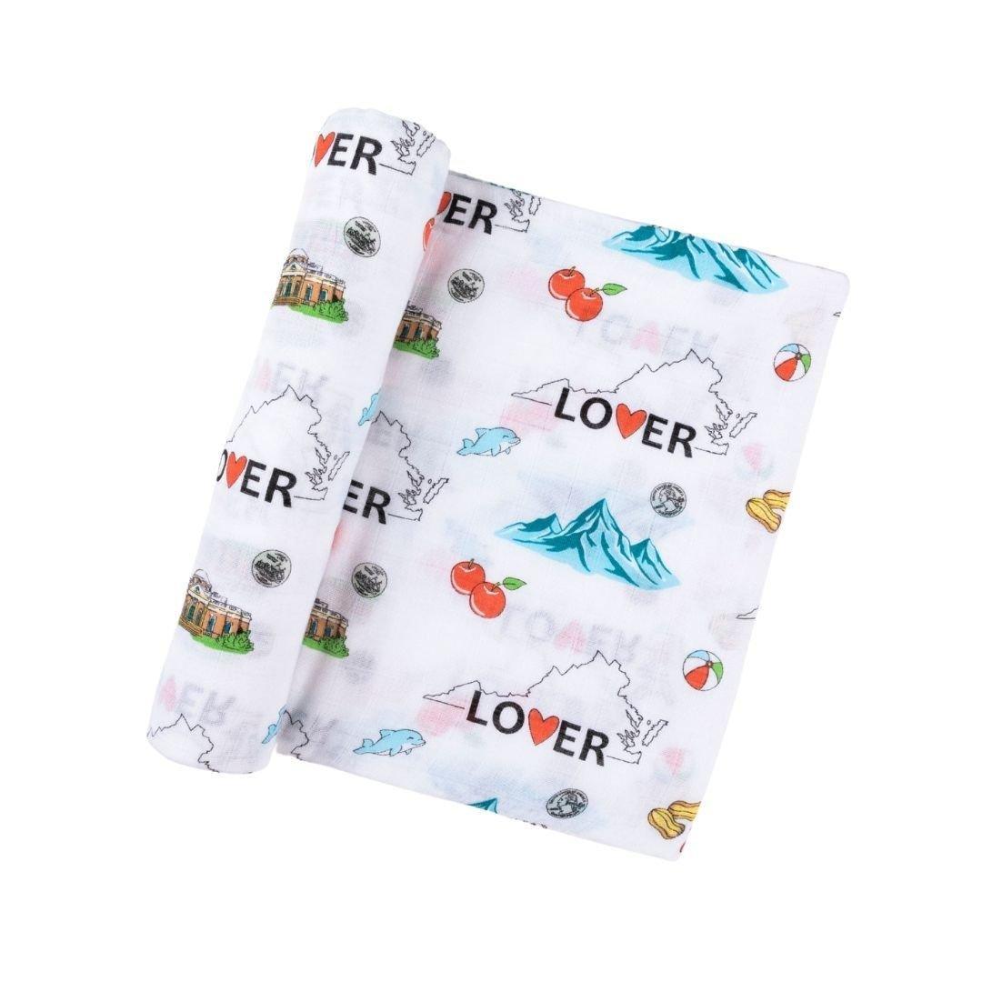 Virginia Baby Gift Set: Muslin Swaddle & Bib | Organic Cotton