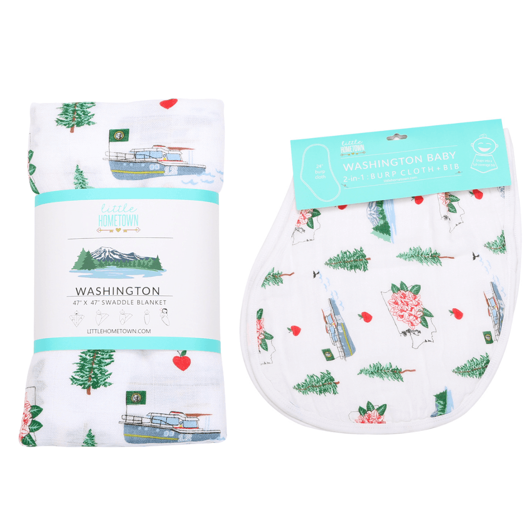 Washington (State) Newborn Gift Set: Muslin Swaddle & Bib