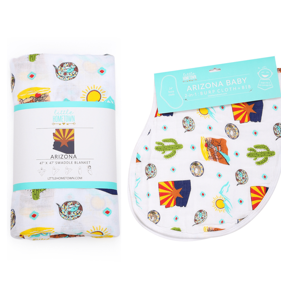 Arizona Baby Gift Set: Muslin Swaddle & Bib | Organic Cotton