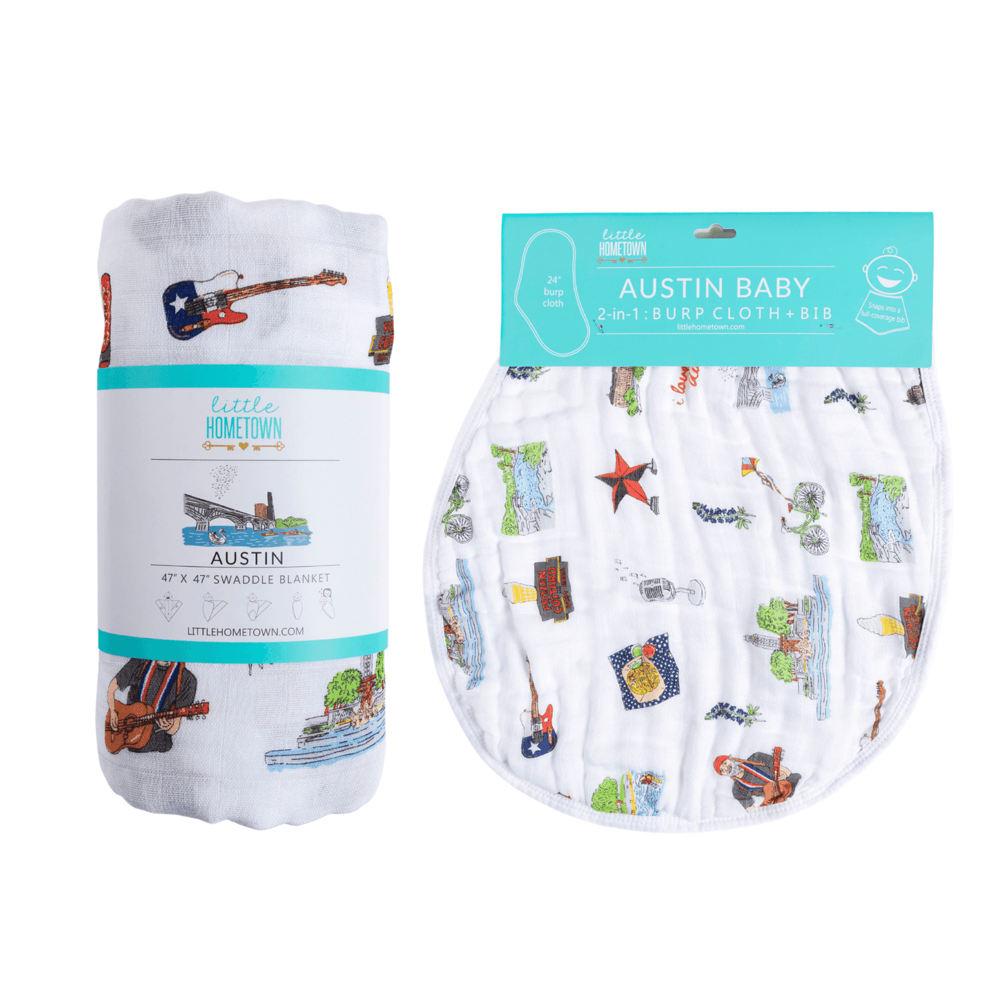 Austin Baby Gift Set: Muslin Swaddle & Bib | Organic Cotton