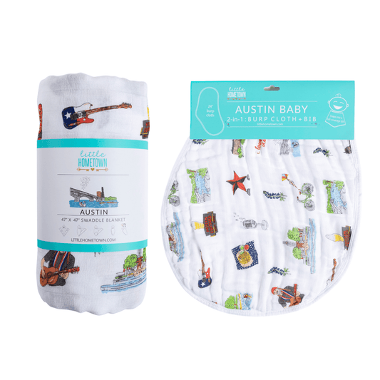 Austin Baby Gift Set: Muslin Swaddle & Bib | Organic Cotton
