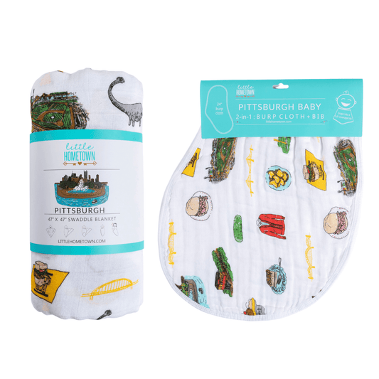 Pittsburgh Baby Gift Set: Muslin Swaddle & Bib | Organic Cotton
