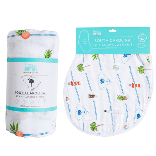 South Carolina Newborn Gift Set: Muslin Swaddle & Bib