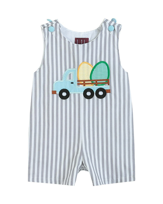 Gray Striped Easter Egg Truck Shortalls