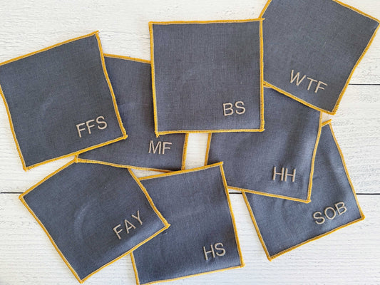 Sweary Cocktail Coasters in Grey Linen, set of eight