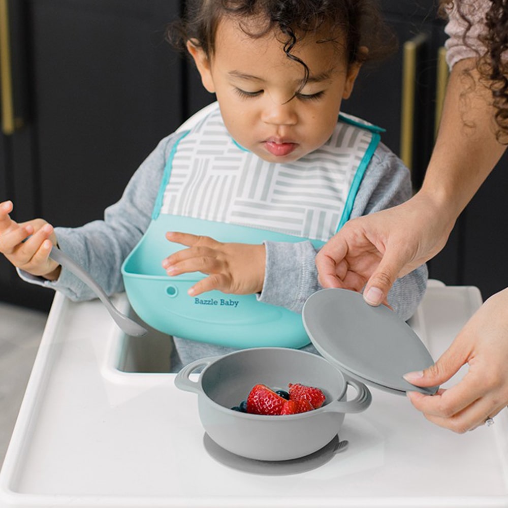 Foodie® Suction Bowls with Lid + Spoon: Assorted Colors