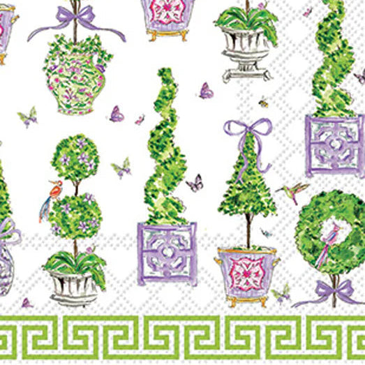 Rosanne Beck Purple and Green Topiaries Guest Decoupage Napkins – 8.5” x 4.5” (Set of 2)