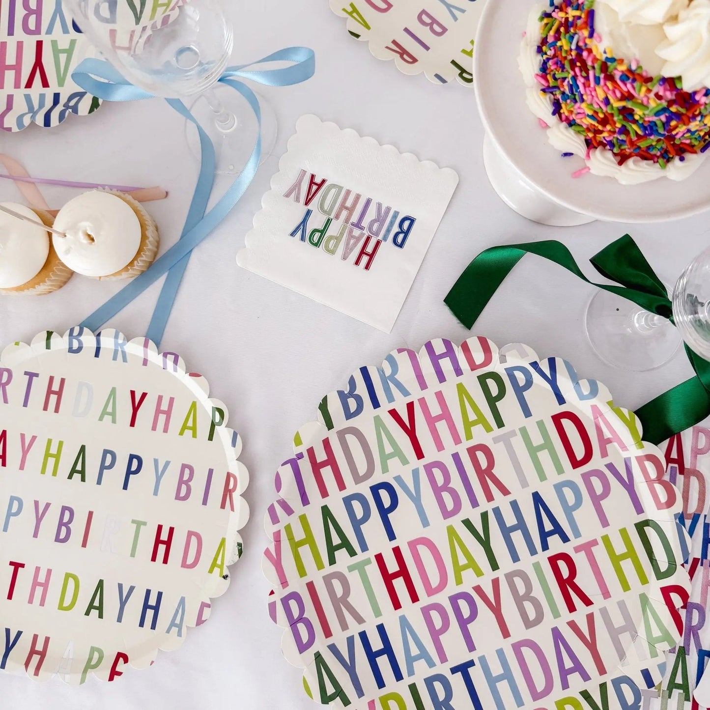 Happy Birthday Bright Scalloped Salad Plate, 12pcs