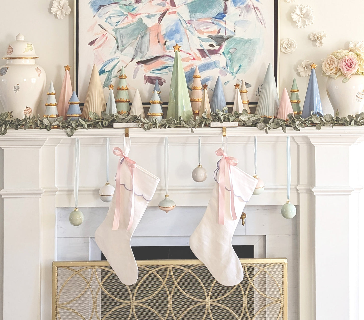 Beige Fluted Christmas Trees with 22K Gold Brushstroke Accent